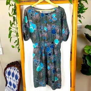 LELA ROSE INK-SPOT PATTERNED DRESS SILK